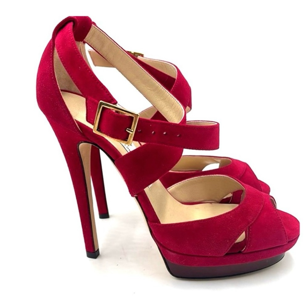 Jimmy Choo Raspberry Suede Platform Sandal - Picture 3 of 4